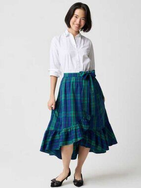 New L J.Crew Factory poplin midi wrap skirt in Fairmont Blue winter plaid